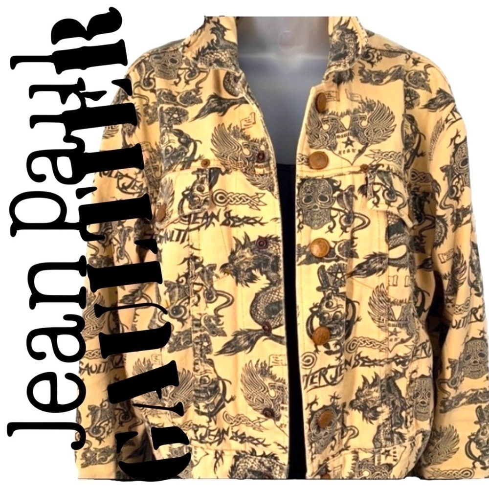 JEAN PAUL GAULTIER JEANS RARE VTG Dragon Black Tattooed Tan Denim Jacket